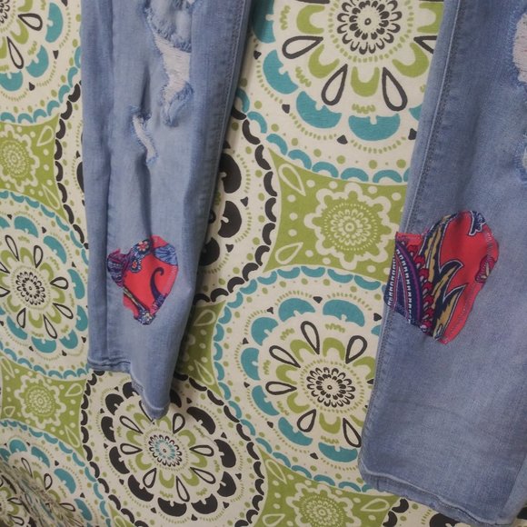 1971 Jeaniemade Size17j Mudd Skinney Patched Jeans - Picture 3 of 5